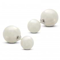 Freshwater White Two Way Pearl Stud Earrings 14k White Gold (10-14mm)