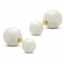 Freshwater White Two Way Pearl Stud Earrings 14k Yellow Gold (10-14mm)
