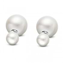 Freshwater White Round Pearl Double Pearl Studs 14k White Gold (8-11mm)