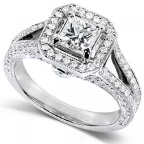 Princess Diamond Engagement Ring w/ Split Shank 14K W. Gold (1.33ct)