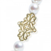 Akoya Pearl Strand Necklace with Diamonds in 14k Yellow Gold 5.6-7mm