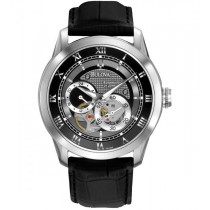 Bulova Men's Automatic Stainless Steel Black Leather Strap Watch