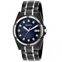 Men's Bulova Diamond & Mother of Pearl Dial Black Stainless Steel Watch