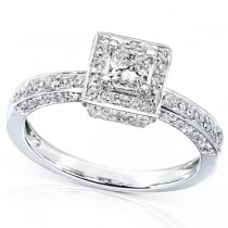 Princess Cut w/ Diamond Halo Engagement Ring 14K White Gold (0.50ct)