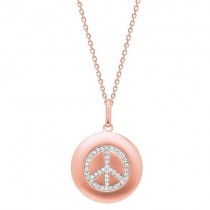 Diamond Peace Sign Disc Pendant Necklace 14k Rose Gold (0.16ct)