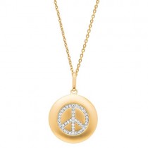 Diamond Peace Sign Disc Pendant Necklace 14k Yellow Gold (0.16ct)