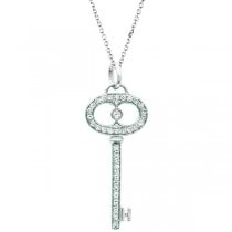 Diamond Accents Key Pendant Necklace in Sterling Silver (0.20ct)