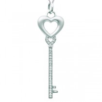 Diamond Heart Key Pendant Necklace in Sterling Silver (0.10ct)