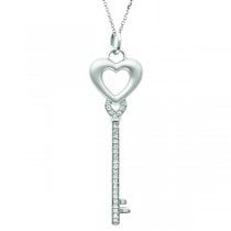 Diamond Heart Key Pendant Necklace in Sterling Silver (0.10ct)
