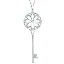 Diamond Flower Circle Key Pendant Necklace Sterling Silver (0.16ct)
