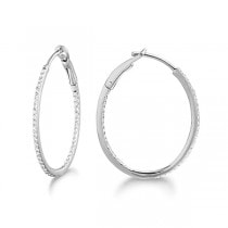 Micro Pave Small Oval Diamond Hoop Earrings Sterling Silver (0.20ct)