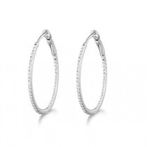 Micro Pave Small Oval Diamond Hoop Earrings Sterling Silver (0.20ct)