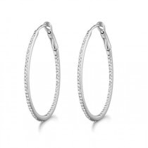Micro Pave Medium Oval Diamond Hoop Earrings Sterling Silver (0.26ct)