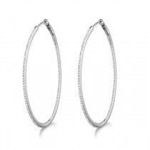 Micro Pave Large Oval Diamond Hoop Earrings Sterling Silver (0.42ct)