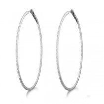Micro Pave X-Large Oval Diamond Hoop Earrings Sterling Silver (0.62ct)