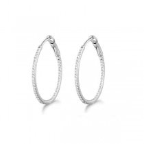Micro Pave Small Round Diamond Hoop Earrings Sterling Silver (0.20ct)