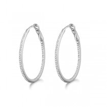 Micro Pave Medium Round Diamond Hoop Earrings Sterling Silver (0.26ct)