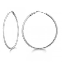 Micro Pave Large Round Diamond Hoop Earrings  Sterling Silver (0.39ct)