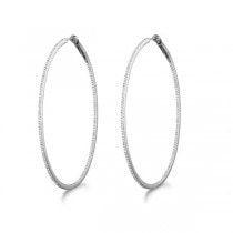 Micro Pave X-Large Round Diamond Hoop Sterling Silver Earrings (0.63ct)