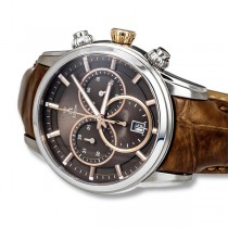 Allurez Men's Leather & Steel Chronograph Wrist Watch Swiss
