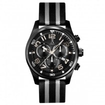 Allurez Carbon Fiber Dial Black & Silver Canvas Sports Chronograph Watch