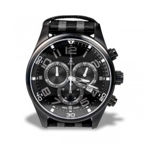 Allurez Carbon Fiber Dial Black & Silver Canvas Sports Chronograph Watch