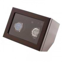 Dual Automatic Watch Winder Box in Dark Brown Wood