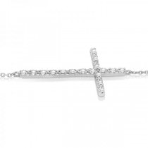 Sideways Cross Ankle Bracelet & Diamond Accents 14k White Gold (0.20ct)