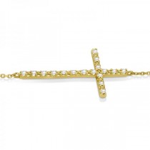 Sideways Cross Ankle Bracelet & Diamond Accents 14k Yellow Gold (0.20ct)