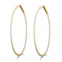 Inside-Outside Pave Oval Diamond Hoop Earrings 14k Yellow Gold (0.65ct)