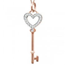 Diamond Heart Key Pendant Necklace in 14k Rose Gold (0.10ct)