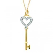 Diamond Heart Key Pendant Necklace in 14k Yellow Gold (0.10 ct)