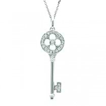 Diamond Clover Key Pendant Necklace in 14k White Gold (0.13ct)