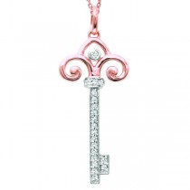 Diamond Fleur De Lis Key Pendant in 14k White & Rose Gold (0.10ct)