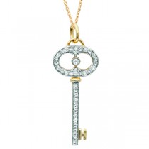 Diamond Key Pendant Necklace in 14k Two Tone Gold (0.20ct)