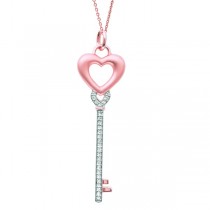 Diamond Heart Key Pendant Necklace in 14k Rose Gold (0.10ct)