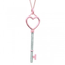 Diamond Heart Key Pendant Necklace in 14k Rose Gold (0.09 ct)