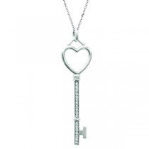 Diamond Heart Key Pendant Necklace in 14k White Gold (0.09 ct)