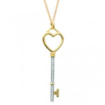 Diamond Heart Key Pendant Necklace in 14k Two Tone Gold (0.09 ct)