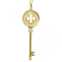 Diamond Clover Key Pendant Necklace in 14k Yellow Gold (0.07 ct)