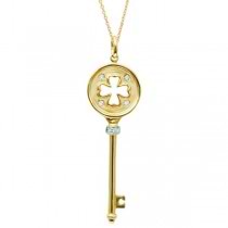Diamond Clover Key Pendant Necklace in 14k Yellow Gold (0.07 ct)
