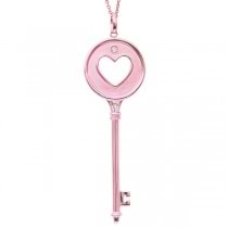 Diamond Heart in Circle Key Pendant Necklace 14k Rose Gold (0.06ct)