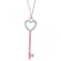 Diamond Open Heart Key Pendant Necklace 14k Rose Gold (0.12ct)