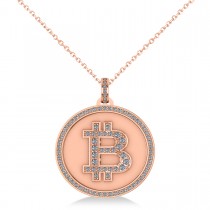 Small Diamond Bitcoin Pendant Necklace 14k Rose Gold (0.70ct)