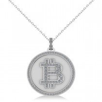 Small Diamond Bitcoin Pendant Necklace 14k White Gold (0.70ct)