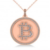 Small Diamond Bitcoin Pendant Necklace 18k Rose Gold (0.70ct)