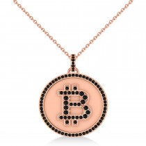 Small Black Diamond Bitcoin Pendant Necklace 14k Rose Gold (0.70ct)