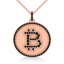 Small Black Diamond Bitcoin Pendant Necklace 18k Rose Gold (0.70ct)