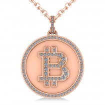 Large Diamond Bitcoin Pendant Necklace 14k Rose Gold (1.21ct)