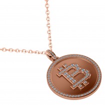 Large Diamond Bitcoin Pendant Necklace 14k Rose Gold (1.21ct)